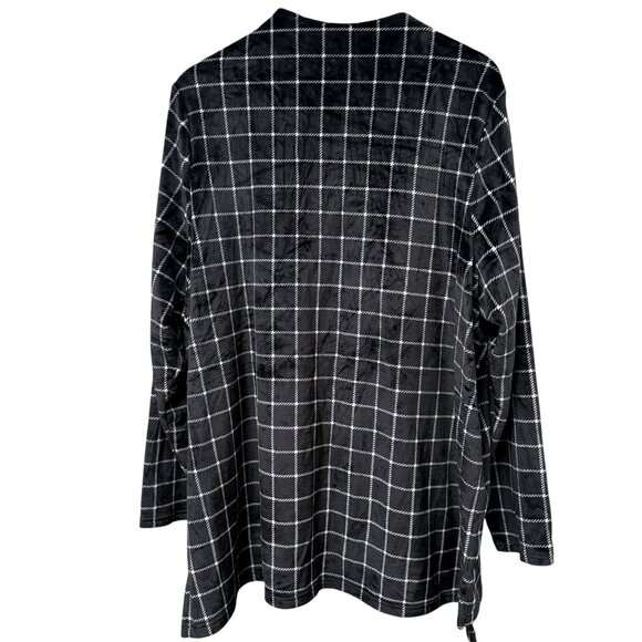 LANDS END Soft Fleece Pullover Plus Size 3X Black Check Velour Womens Top NWOT - Picture 5 of 7